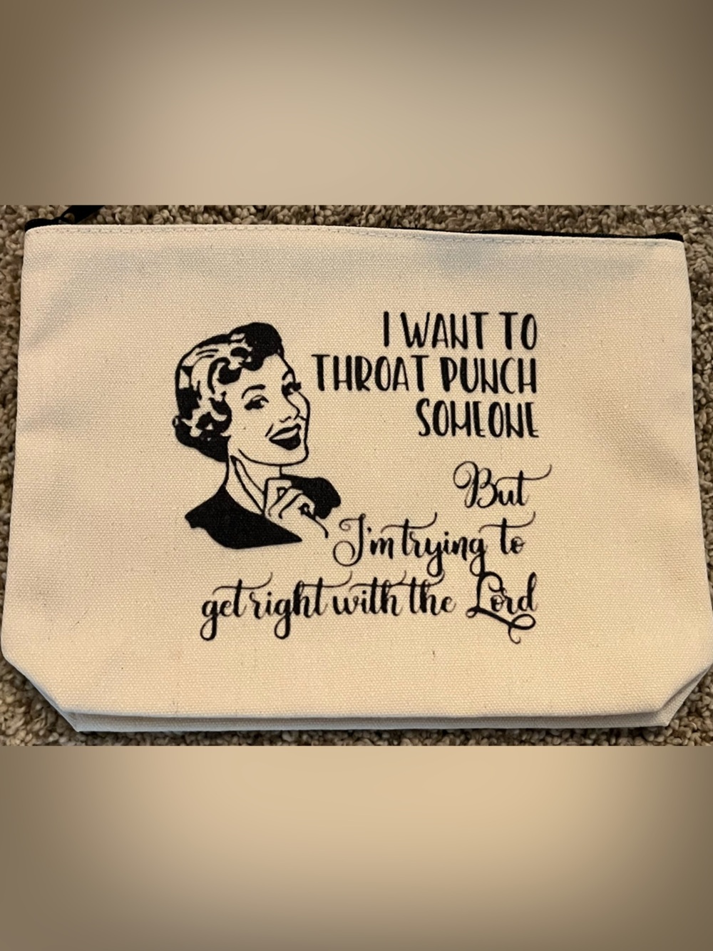 Canvas Cosmetic Pouch with Retro Black Graphic - White